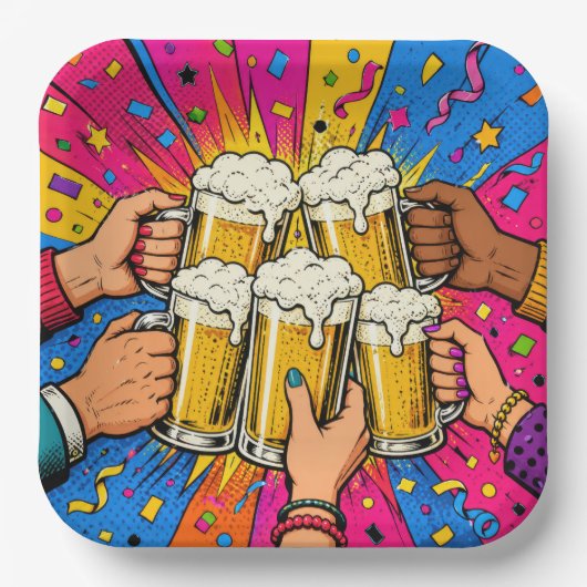 Geburtstagsbier Prost Pop Art Pappteller (Vorderseite)
