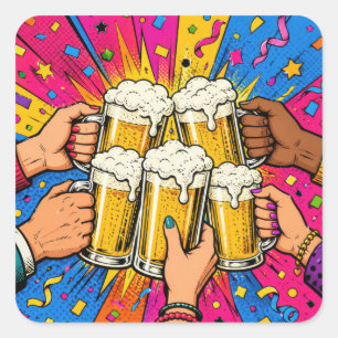 Geburtstagsbier Prost Pop Art Quadratischer Aufkleber