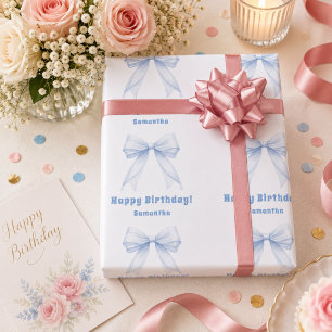 Geburtstagsblaue Schleife weißes Mädchen Geschenkpapier