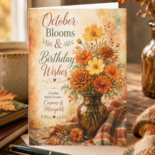 Geburtstagsblumen im Oktober: Kosmos und Ringelblu Karte