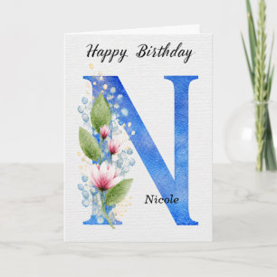 Geburtstagsbuchstabe N Individueller Name Ihr Blau Karte