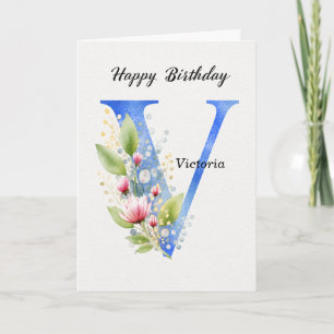 Geburtstagsbuchstabe V Benutzername Blaues Monogra Karte