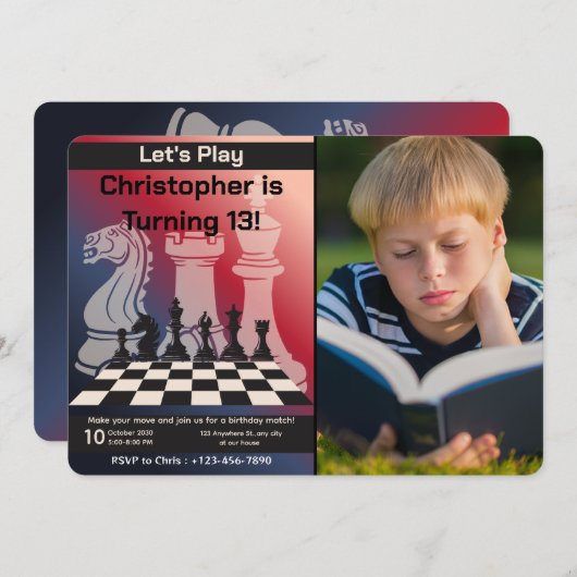 Geburtstagschach-Party Einladung - individuelles B (Vorne/Hinten)