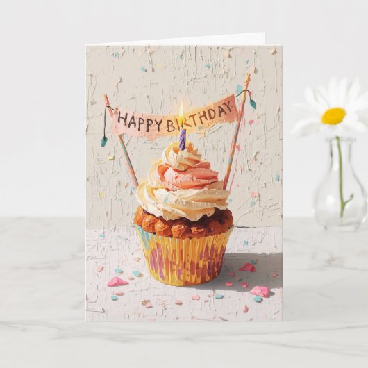Geburtstagscupcake-Malerei  Karte (Kleine Pflanze)