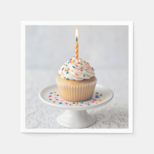 Geburtstagscupcake mit einer Kerze Serviette (Vorderseite)