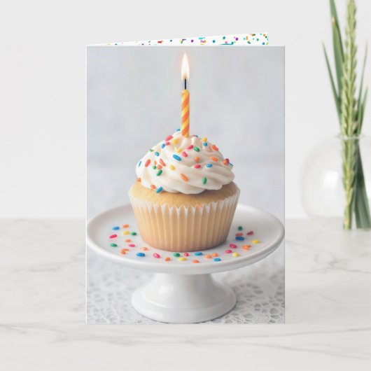 Geburtstagscupcake mit Kerze Karte (Vorderseite)