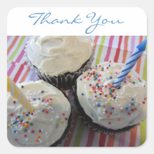 Geburtstagscupcakes Danke Quadratischer Aufkleber