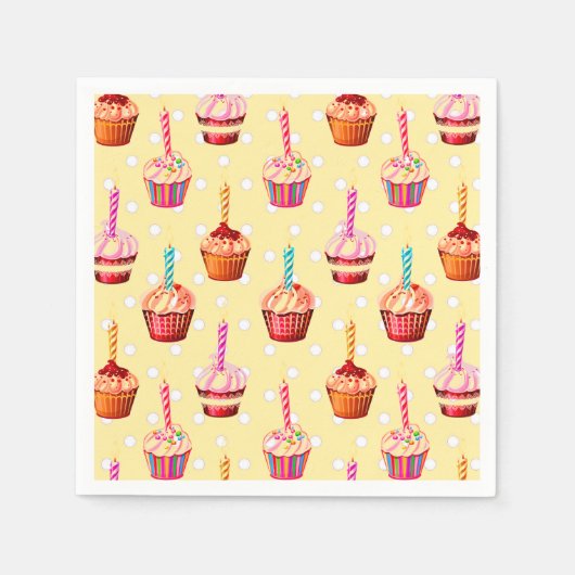 Geburtstagscupcakes und Punkte Serviette (Vorderseite)