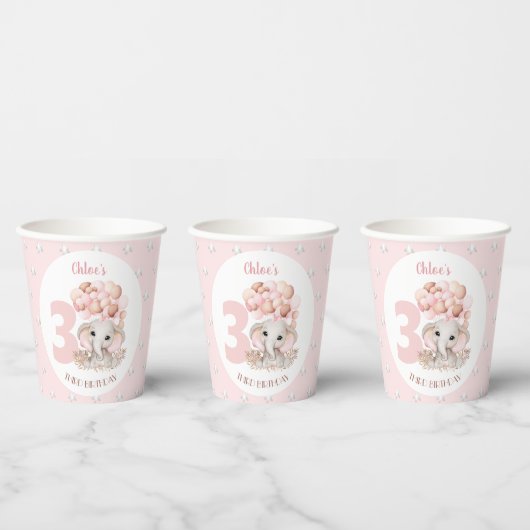 Geburtstagscups mit Niedlichem Elephantin Pink Pappbecher (Multi)