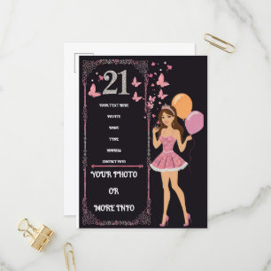 Geburtstagsdesign mit personalisierten Fotooptione Einladungspostkarte