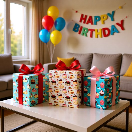 Geburtstagsdesserts Set von 3 Geschenkpapier Set