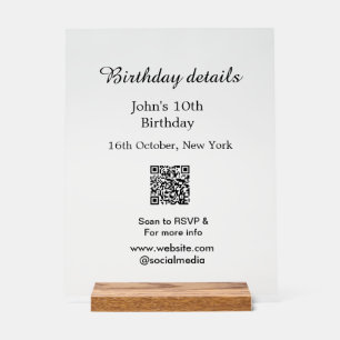 Geburtstagsdetails 10. Geburtstagsscanner QR-Websi Acrylschild