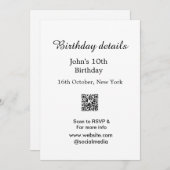 Geburtstagsdetails 10. Geburtstagsscanner QR-Websi Einladung (Vorne/Hinten)