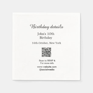 Geburtstagsdetails 10. Geburtstagsscanner QR-Websi Serviette