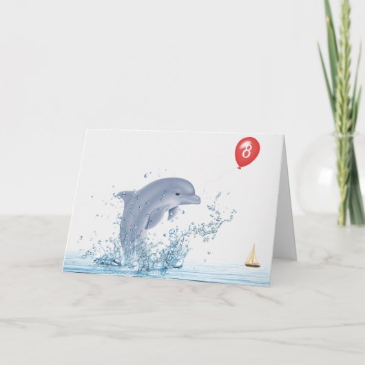 Geburtstagsdolphin mit Rotem Ballon Karte (Vorderseite)