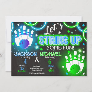 Geburtstagseinladung Bowling für Jungen Neon Glow Einladung