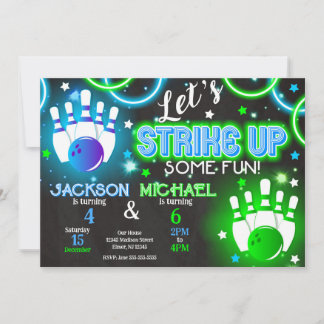 Geburtstagseinladung Bowling für Jungen Neon Glow Einladung