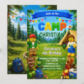 Geburtstagseinladung Bricks Camp Junge Einladung (Vorne/Hinten)