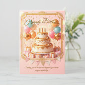 Geburtstagseinladung: Eleganter Kuchen & Ballons F Einladung (Stehend Vorderseite)