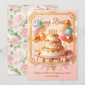 Geburtstagseinladung: Eleganter Kuchen & Ballons F Einladung (Vorne/Hinten)