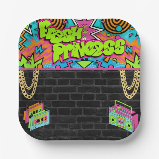 Geburtstagseinladung Fresh Princess 90er Pappteller (Vorderseite)