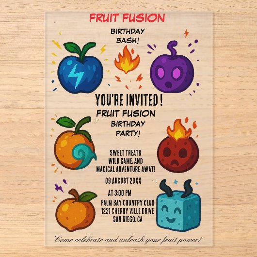 Geburtstagseinladung Fruit Fusion | Bunt Acryleinladungen (Vorderseite)