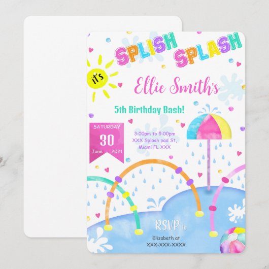 Geburtstagseinladung für einen editierbaren Splash Einladung (Vorne/Hinten)