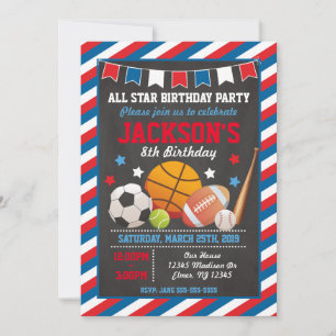 Geburtstagseinladung für Jungen - All Star Sports Einladung