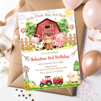 Geburtstagseinladung für Kinder Bauernhof Tiere Einladung