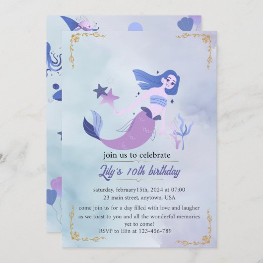 Geburtstagseinladung für Mädchen (Vorne/Hinten)