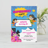 Geburtstagseinladung für Mädchen-Superheldin Einladung (Stehend Vorderseite)