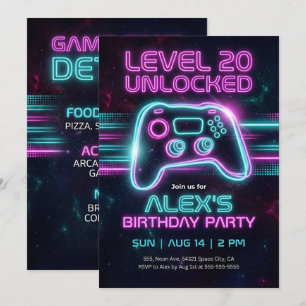 Geburtstagseinladung für Neon-Gamer für Teenager-J Einladung