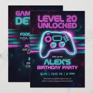 Geburtstagseinladung für Neon-Gamer für Teenager-J Einladung