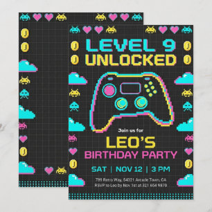 Geburtstagseinladung für Retro-Pixel-Gamer Einladung