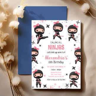 Geburtstagseinladung für rosa Ninja-Mädchen Einladung