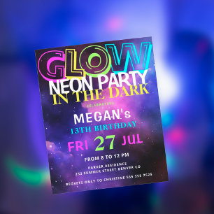 Geburtstagseinladung für Teenager mit Neon-Glow-Ef