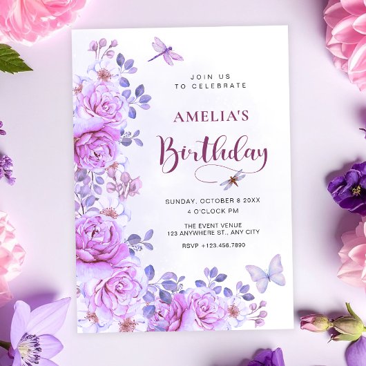 Geburtstagseinladung Libelle Blumen Einladung