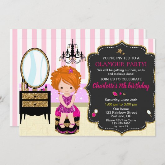 Geburtstagseinladung Lipstick Nagelhaar Einladung (Vorne/Hinten)