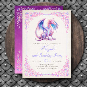 Geburtstagseinladung Mädchen Drache Rosa Lila Einladung