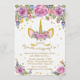 Geburtstagseinladung Mädchen, Einhorn, Blume, weiß Einladung