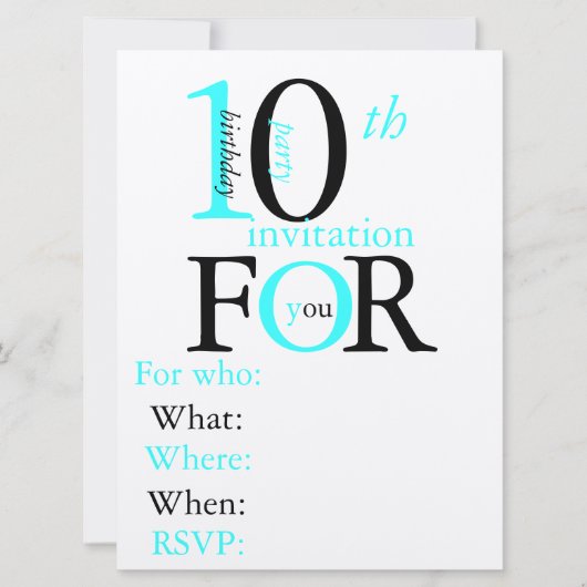 Geburtstagseinladung mit 10-Jährigen Einladung (Vorderseite)