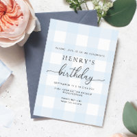 Geburtstagseinladung mit blauem Gingham-Muster