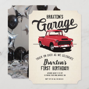 Geburtstagseinladung mit Foto im Vintage-LKW-Stil Einladung