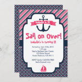 Geburtstagseinladung Nautical Theme in Pink & Navy Einladung (Vorne/Hinten)