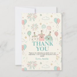 Geburtstagseinladung Playful Sweet und drei Kinder Dankeskarte