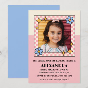 Geburtstagseinladung Retro Groovy Pink Blume Einladung
