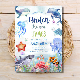 Geburtstagseinladung Unter dem Meer, Ozean-Tiere  Einladung