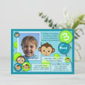 Geburtstagseinladung von Affen grün (Foto) Einladung (Stehend Vorderseite)