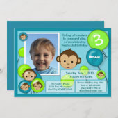 Geburtstagseinladung von Affen grün (Foto) Einladung (Vorne/Hinten)