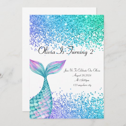 Geburtstagseinladung von Mermaid für Mädchen Einladung (Vorne/Hinten)